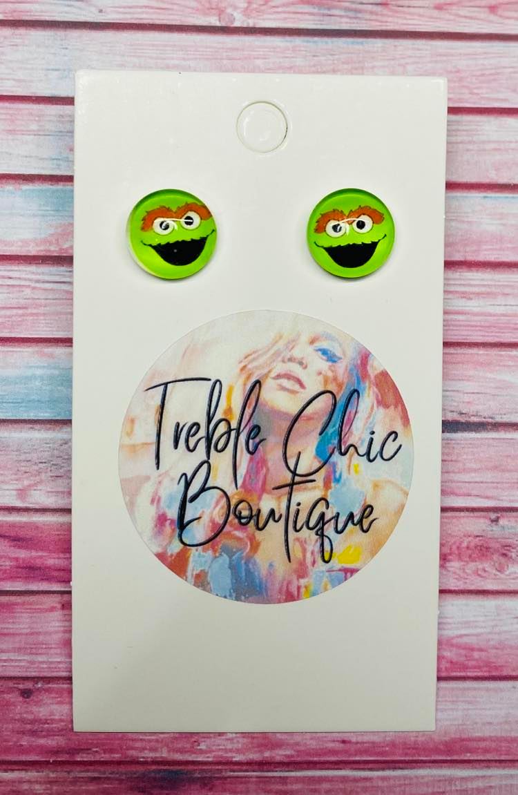 Oscar Sesame Street Stud Earrings Green