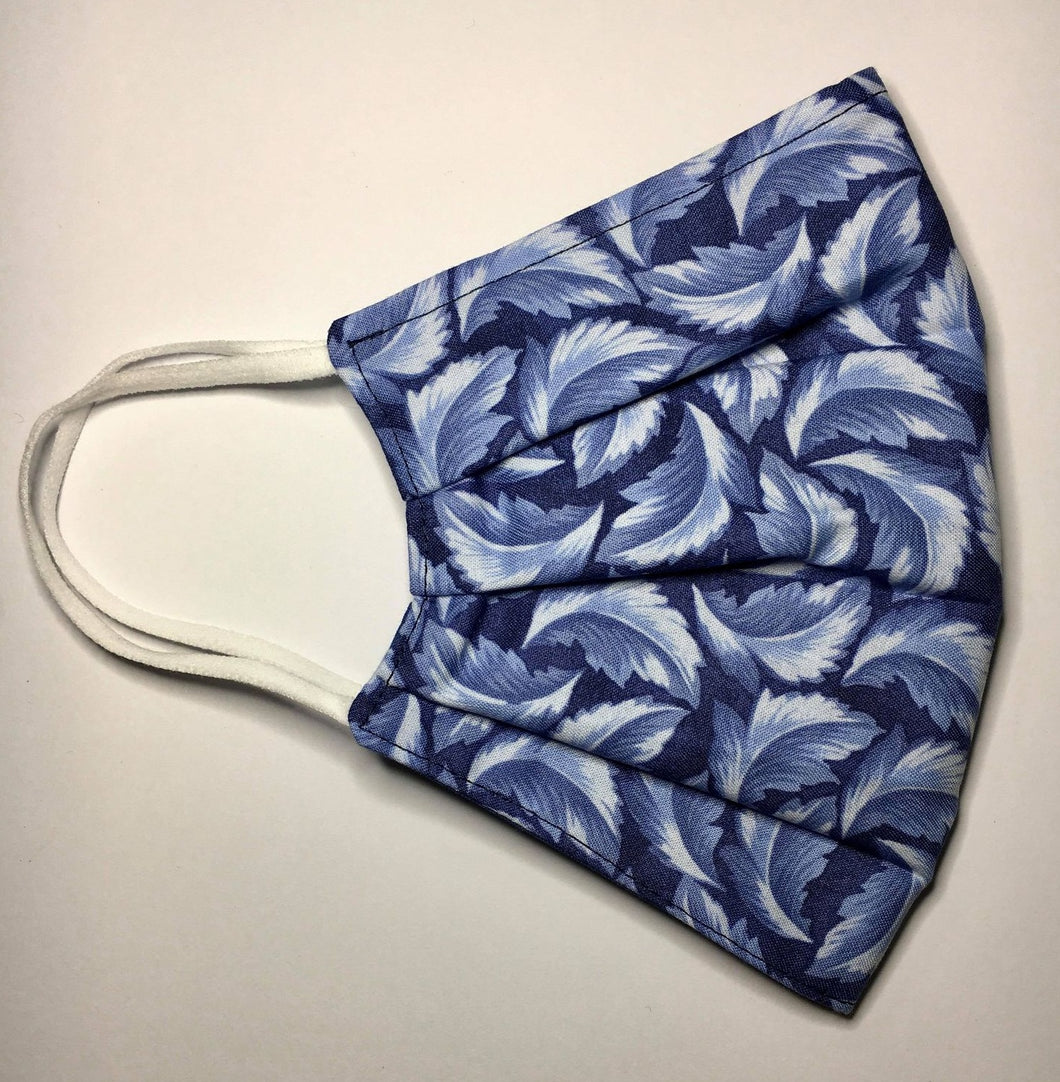 Blue White Feather 3 Layered Cotton Mask