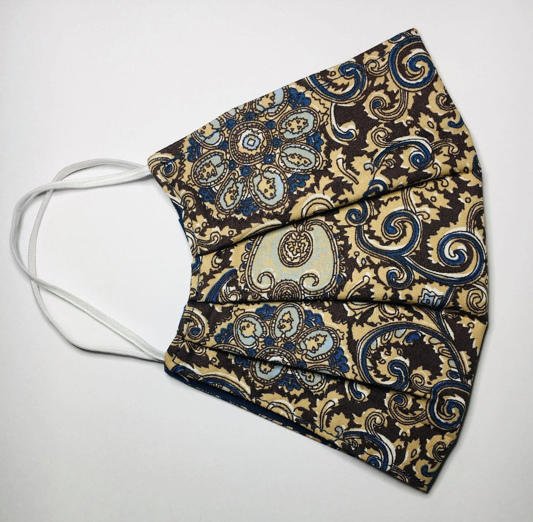 Caramel Blue Paisley 3 Layered Cotton Mask