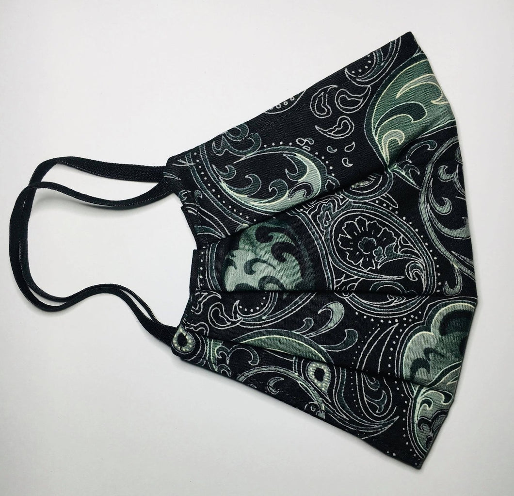 Sage Green Paisley 3 Layered Cotton Mask