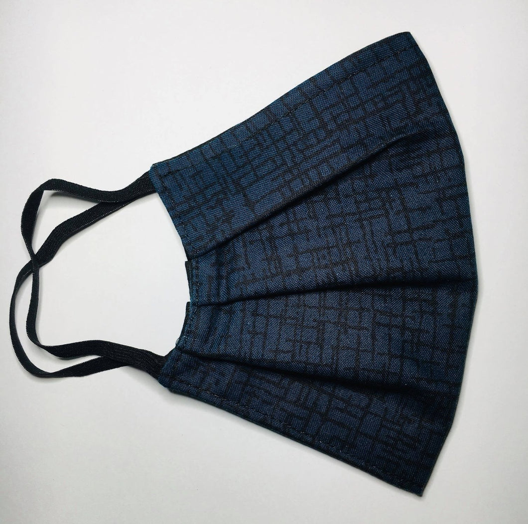 Blue Black Grid 3 Layered Cotton Mask