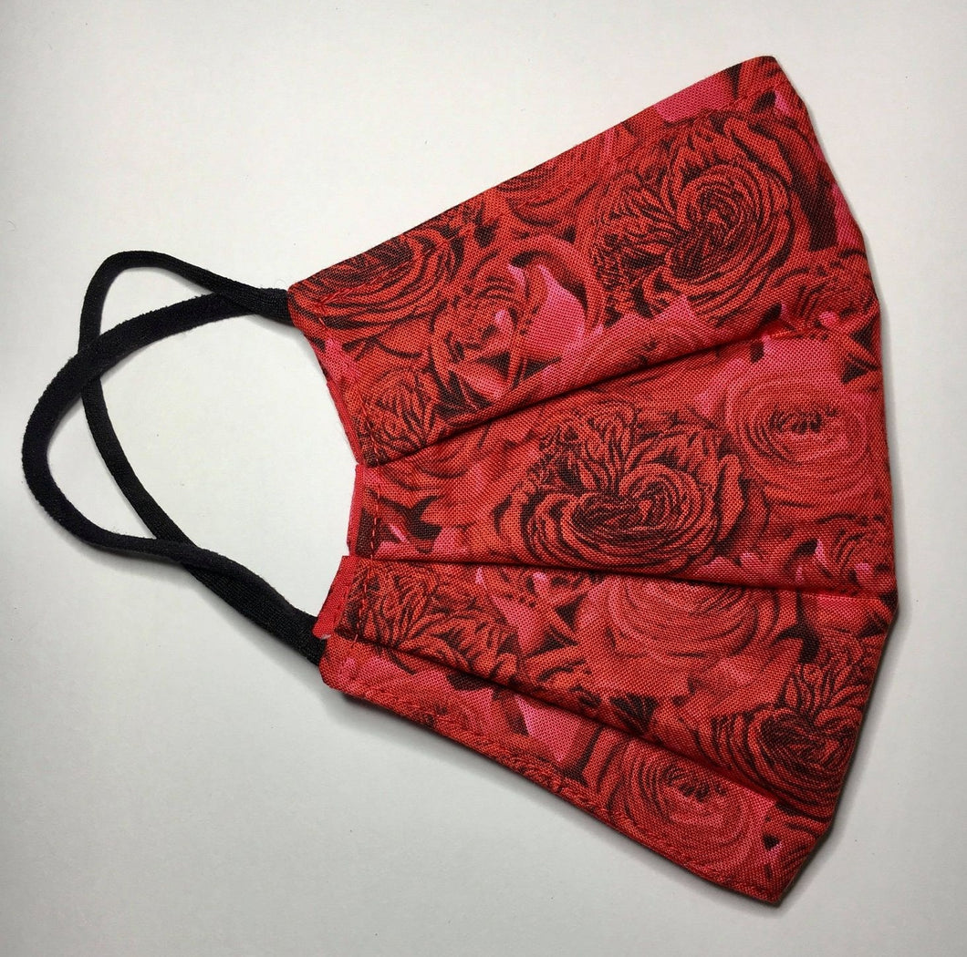 Coral Red Roses 3 Layered Cotton Mask