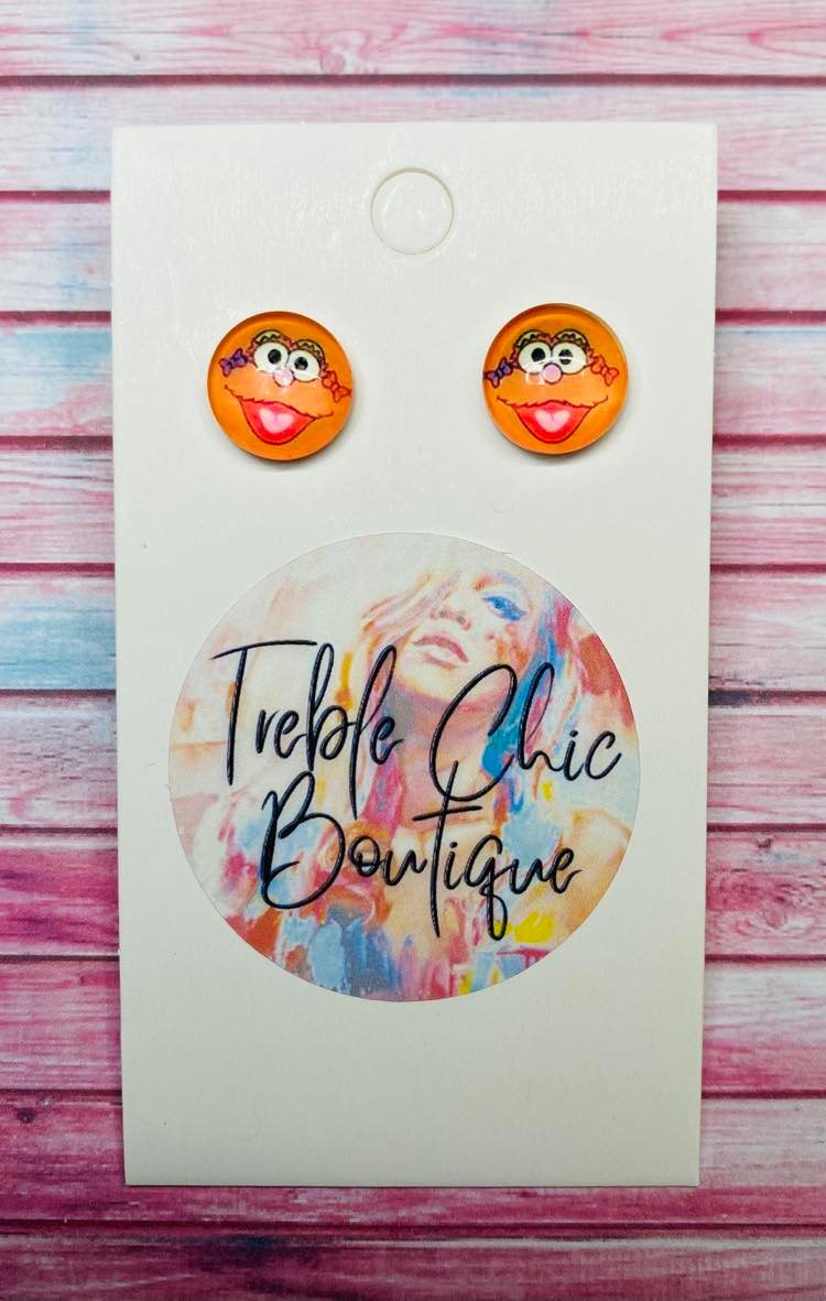 Betty Lou Sesame Street Stud Earrings Orange