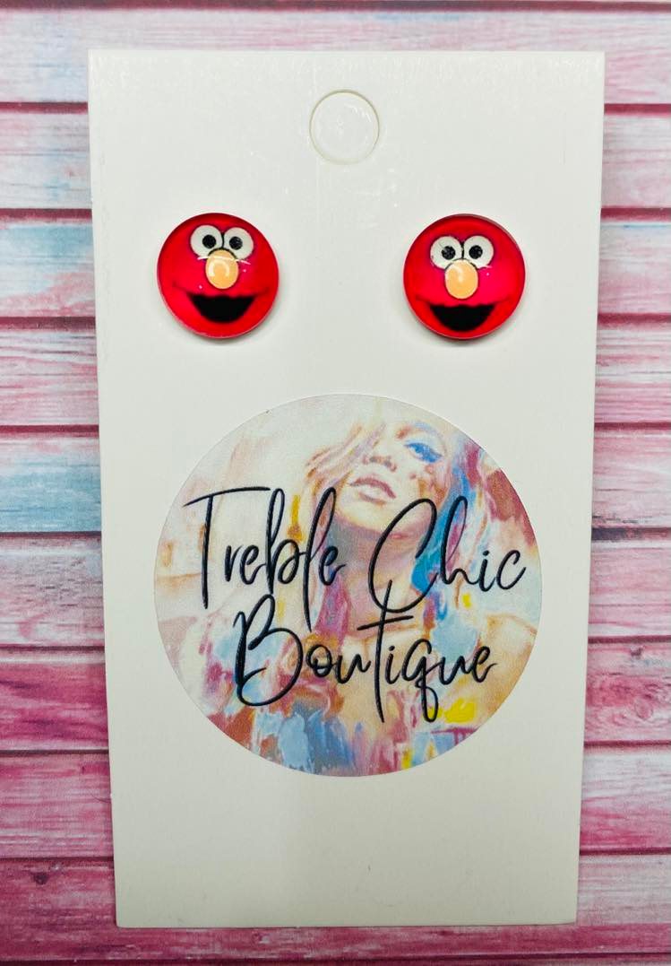 Elmo Sesame Street Stud Earrings Red