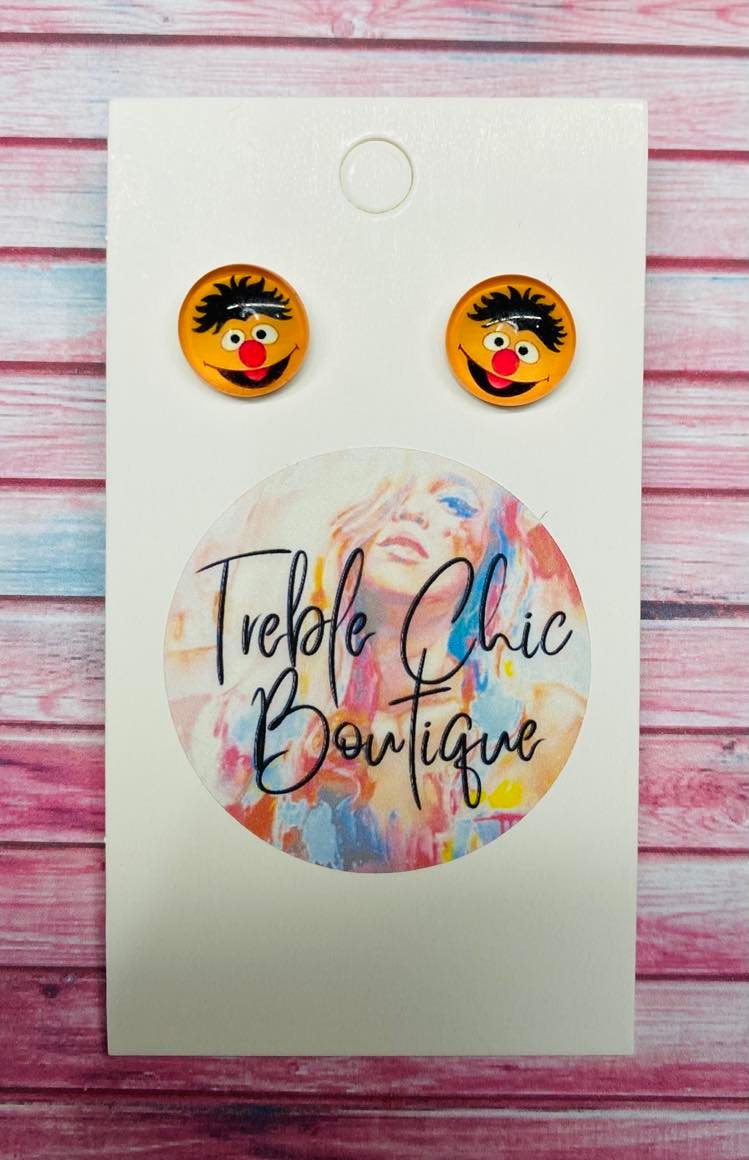 Ernie Sesame Street Stud Earrings Orange