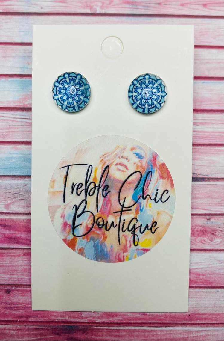 Mandala Blue Zoned Stud Earrings