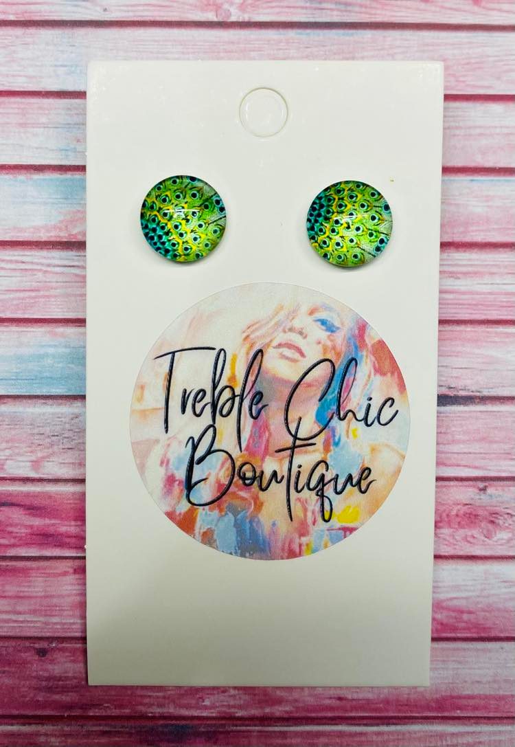 Peacock Green Eyes Stud Earrings