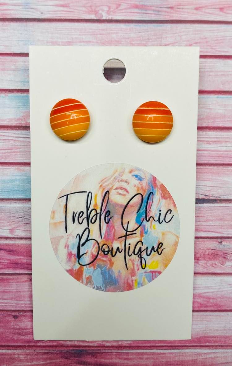 Stripe Stud Earrings Tangerine & Yellow